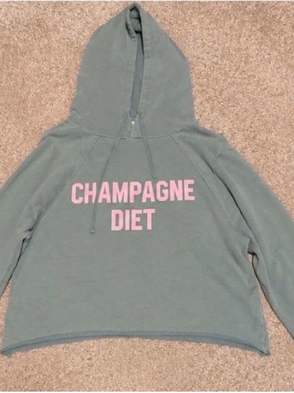 Champagne Diet Green Hoodie with Pink Lettering